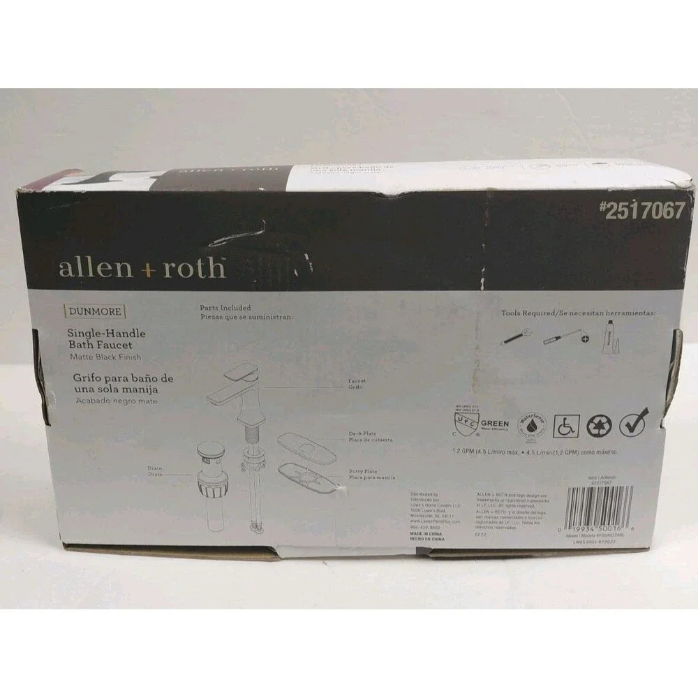 Allen + Roth Dunmore Matte Black Single Handle 1-Handle Bath Faucet *New*